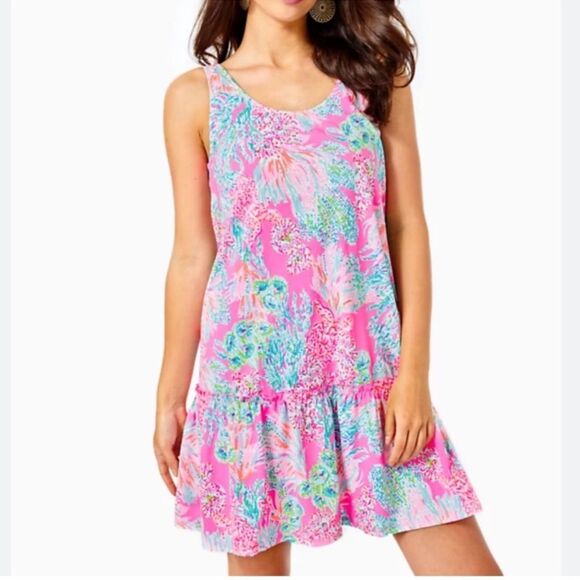 Lilly Pulitzer Skyelar Tank Dress Pink Seaing Things Sleeveless SZ XL NWOT - Picture 1 of 13